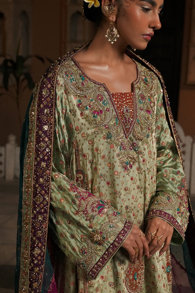 Pakistani Mint Zardozi Pure Silk Short Chogha (3-Piece) - Image 2