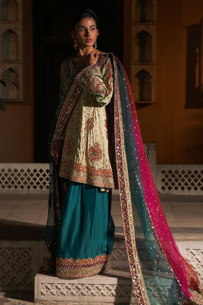 Pakistani Mint Zardozi Pure Silk Short Chogha (3-Piece) - Image 3