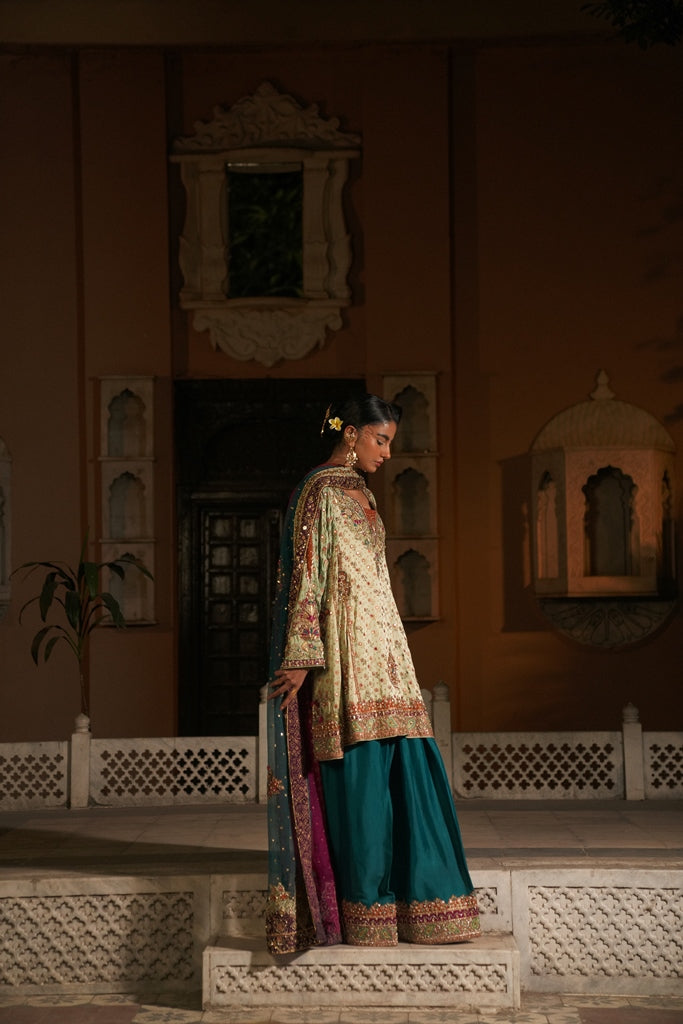 Pakistani Mint Zardozi Pure Silk Short Chogha (3-Piece) - Image 5