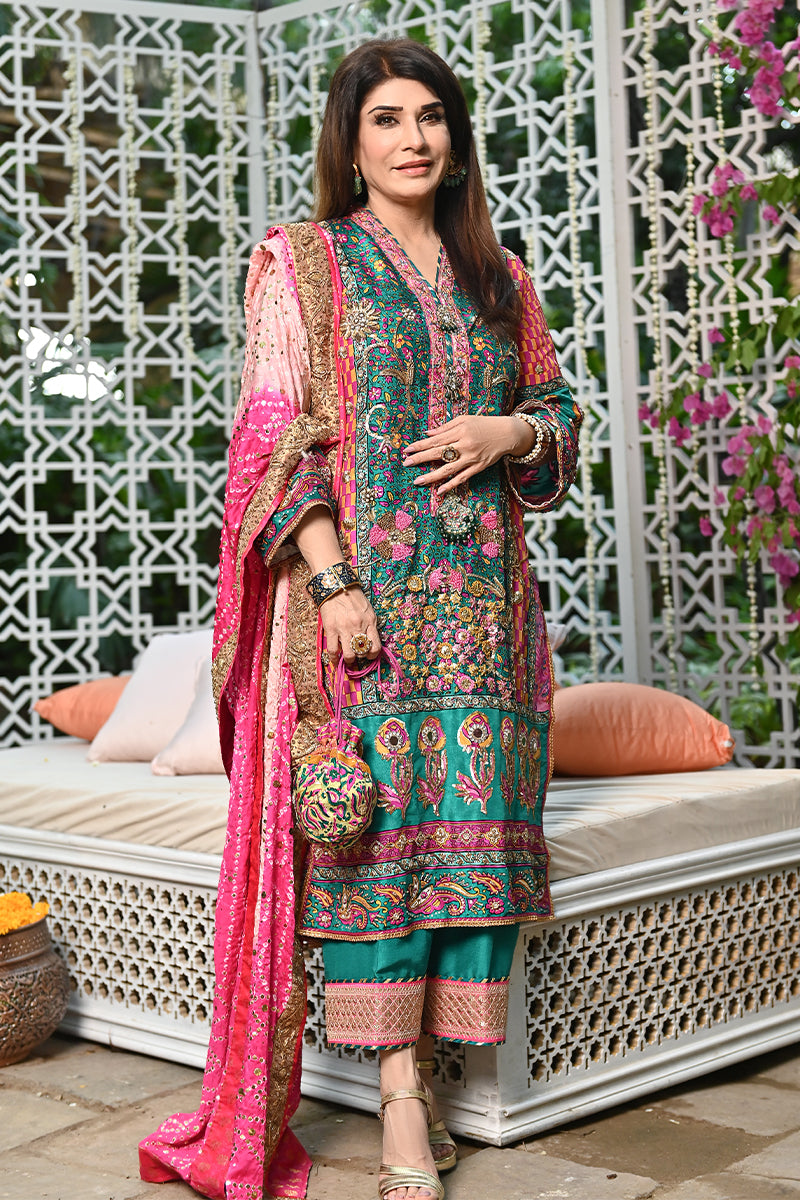 Emerald Zardozi Silk Kurta Set (3-Piece) - Image 1