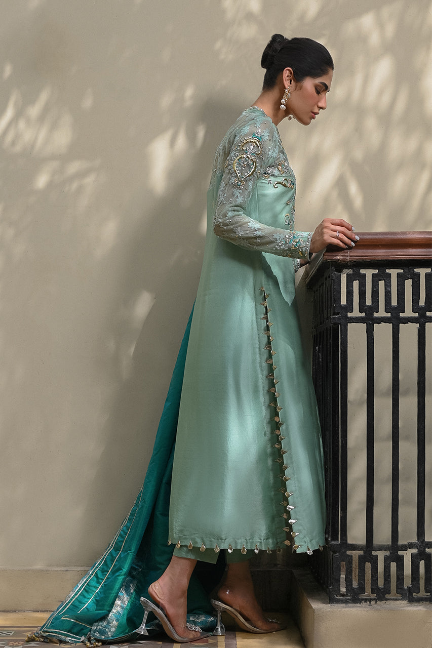 Seafoam Zardozi Silk Salwar Kameez (3-Piece) - Image 3