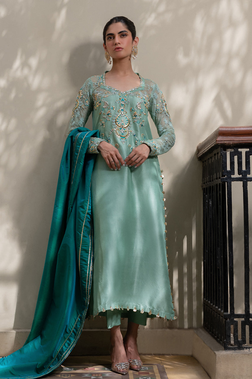 Seafoam Zardozi Silk Salwar Kameez (3-Piece) - Image 4