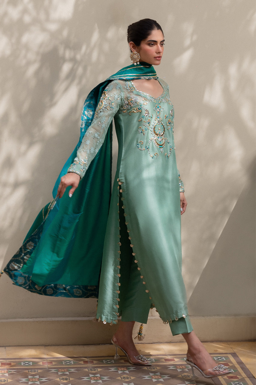 Seafoam Zardozi Silk Salwar Kameez (3-Piece) - Image 6