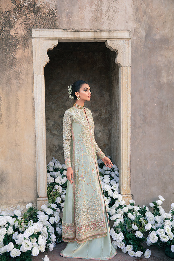 Pakistani Mint Green Hand-Embellished Tissue Salwar Kameez (3-Piece) - Image 2