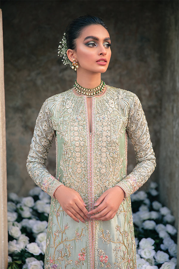 Pakistani Mint Green Hand-Embellished Tissue Salwar Kameez (3-Piece) - Image 3