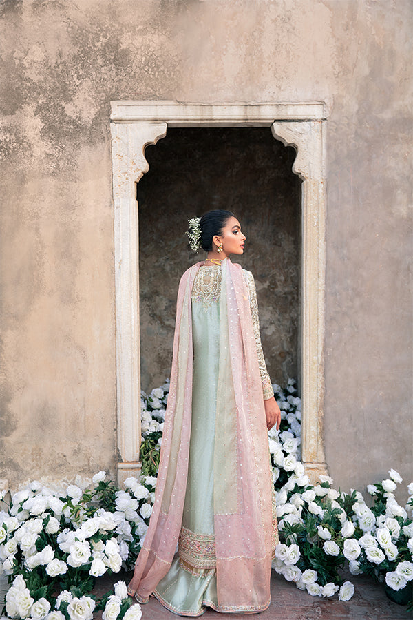 Pakistani Mint Green Hand-Embellished Tissue Salwar Kameez (3-Piece) - Image 4