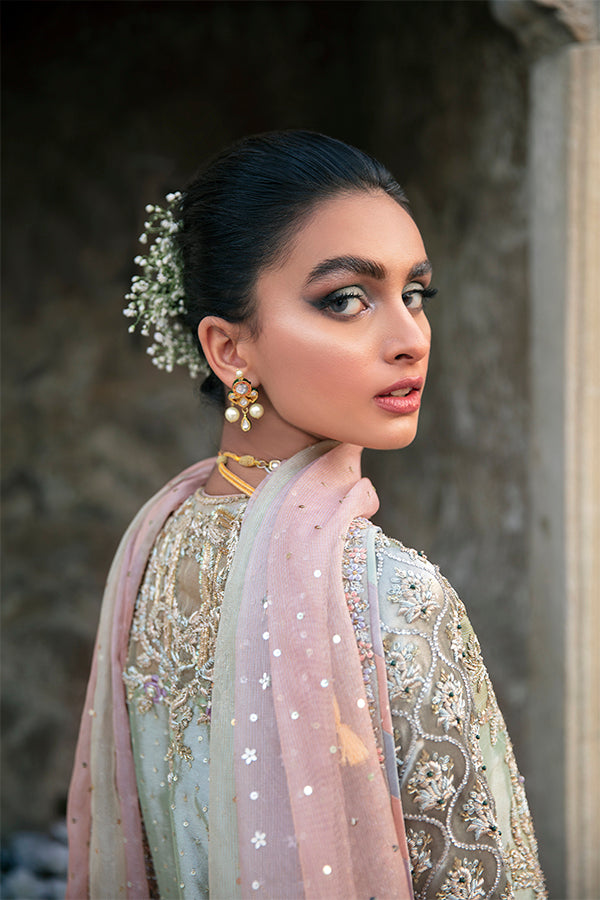 Pakistani Mint Green Hand-Embellished Tissue Salwar Kameez (3-Piece) - Image 5