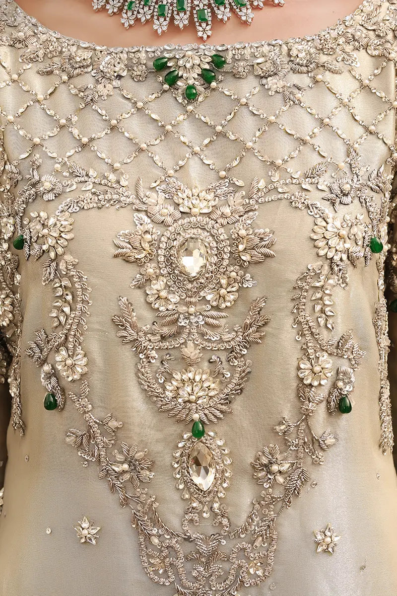 Pakistani Pastel Green Zardozi Tissue Salwar Kameez (3-Piece) - Image 6