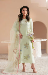 Pakistani Mint Green Embellished Tussle Silk Salwar Kameez (3-Piece) - Image 2