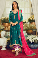 Deep Sea Green Embroidered Velvet Salwar Kameez (3-Piece) - Image 2
