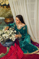 Deep Sea Green Embroidered Velvet Salwar Kameez (3-Piece) - Image 3