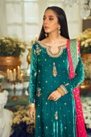 Deep Sea Green Embroidered Velvet Salwar Kameez (3-Piece) - Image 4