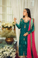 Deep Sea Green Embroidered Velvet Salwar Kameez (3-Piece) - Image 5