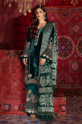 Deep Green Embroidered Silk & Velvet Kurta Set (3-Piece) - Image 3