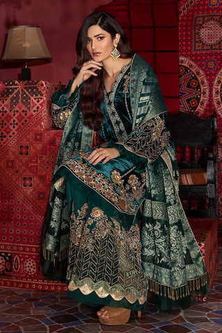 Deep Green Embroidered Silk & Velvet Kurta Set (3-Piece) - Image 7