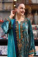 Greenish Blue Embellished Velvet Salwar Kameez (2-Piece) - Image 4