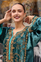 Greenish Blue Embellished Velvet Salwar Kameez (2-Piece) - Image 8