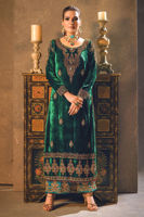 Alhambra Green Embroidered Velvet Salwar Kameez (3-Piece) - Image 2