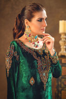 Alhambra Green Embroidered Velvet Salwar Kameez (3-Piece) - Image 3