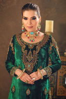 Alhambra Green Embroidered Velvet Salwar Kameez (3-Piece) - Image 4