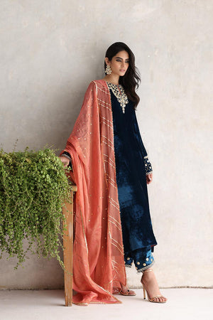 Teal Gota Embroidered Pure Velvet Salwar Kameez (3-Piece) - Image 1