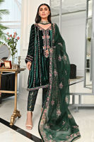 Emerald Green Embroidered Velvet Salwar Kameez (3-Piece) - Image 2