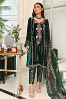Emerald Green Embroidered Velvet Salwar Kameez (3-Piece) - Image 4