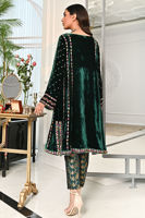 Emerald Green Embroidered Velvet Salwar Kameez (3-Piece) - Image 6