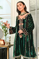 Emerald Green Embroidered Velvet Salwar Kameez (3-Piece) - Image 7