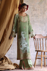 Sea Foam Green Embroidered Velvet Salwar Kameez (3-Piece) - Image 4