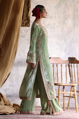 Sea Foam Green Embroidered Velvet Salwar Kameez (3-Piece) - Image 5