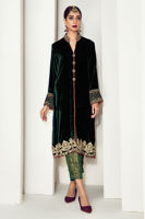 Deep Green Embroidered Velvet Salwar Kameez (3-Piece) - Image 2