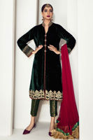 Deep Green Embroidered Velvet Salwar Kameez (3-Piece) - Image 3