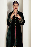 Deep Green Embroidered Velvet Salwar Kameez (3-Piece) - Image 4