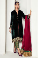 Deep Green Embroidered Velvet Salwar Kameez (3-Piece) - Image 5
