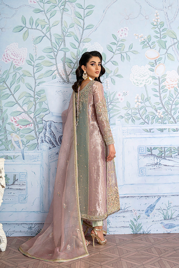 Pistachio Lilac Zari Net Salwar Kameez (3-Piece) - Image 4