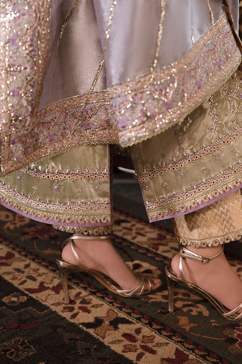 Pakistani Mint Green Embroidered Zarri Silk Salwar Kameez (3-Piece) - Image 4