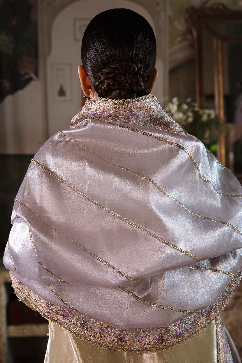 Pakistani Mint Green Embroidered Zarri Silk Salwar Kameez (3-Piece) - Image 7