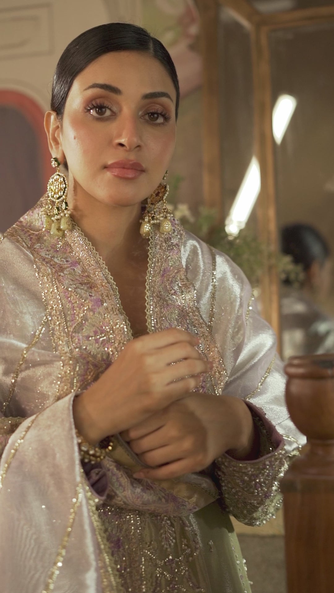 Pakistani Mint Green Embroidered Zarri Silk Salwar Kameez (3-Piece) - Image 8