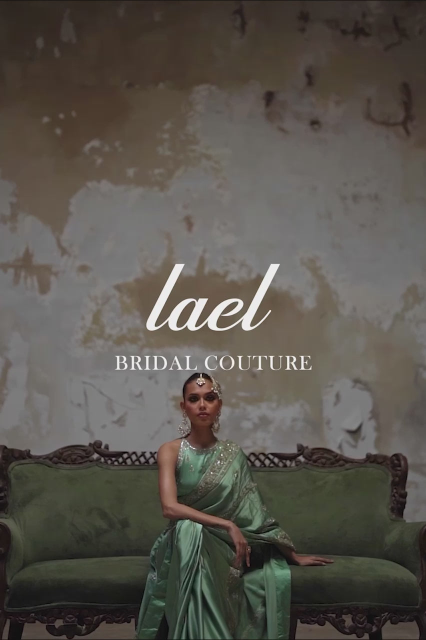 Green Marori Gota Charmeuse Silk Saree (2-Piece) - Image 9