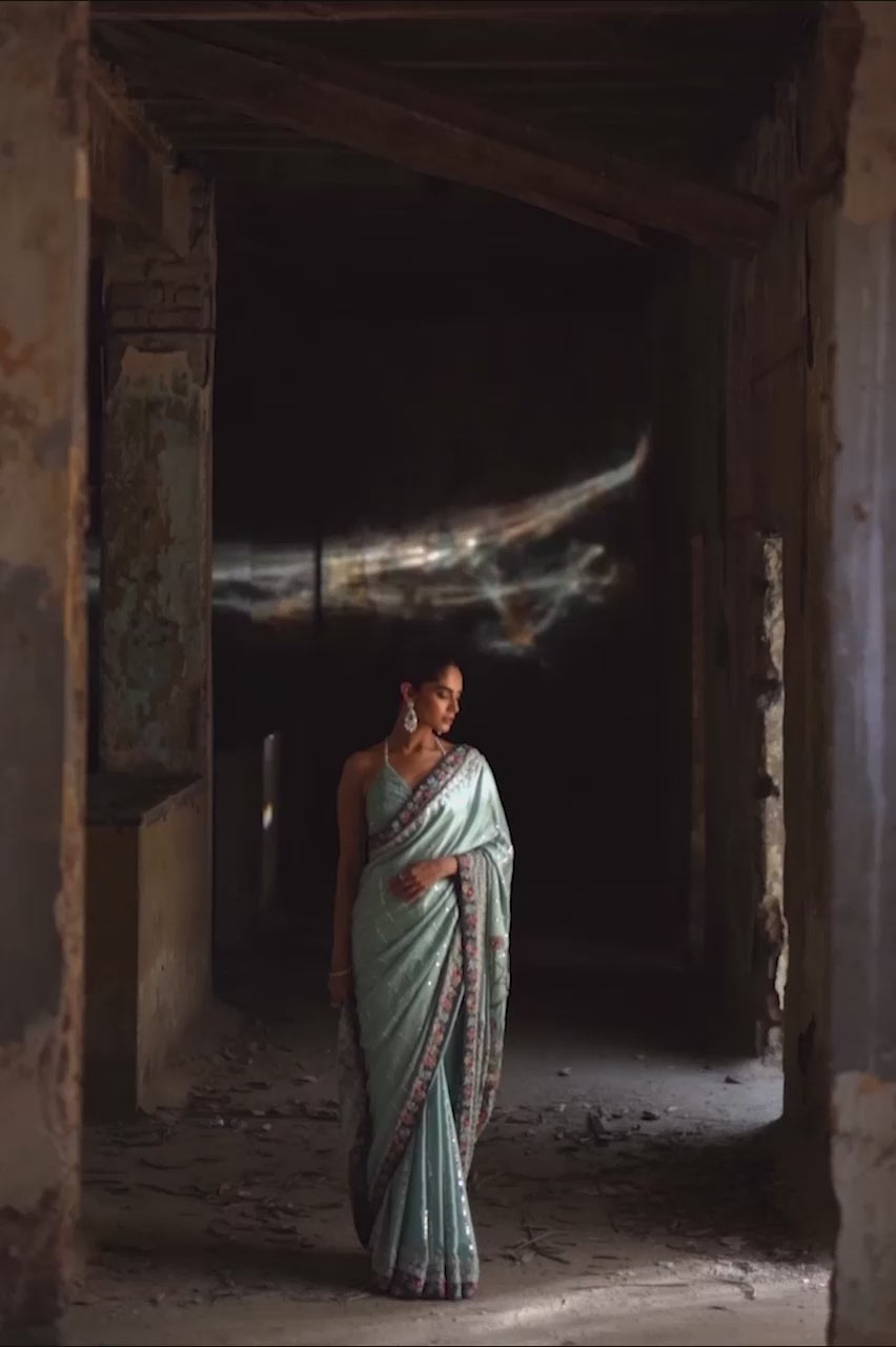 Ferozi Zardozi Charmeuse Silk Saree (3-Piece) - Image 11