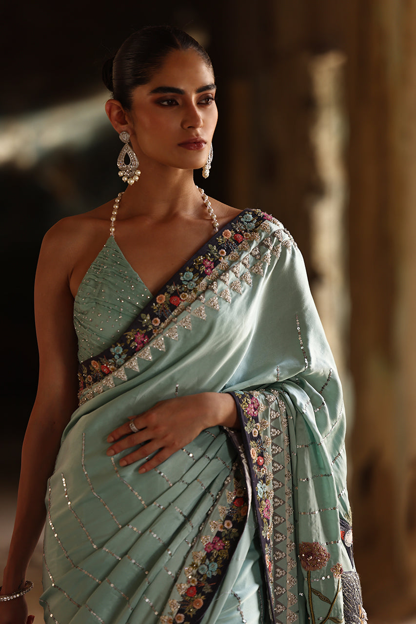 Ferozi Zardozi Charmeuse Silk Saree (3-Piece) - Image 2