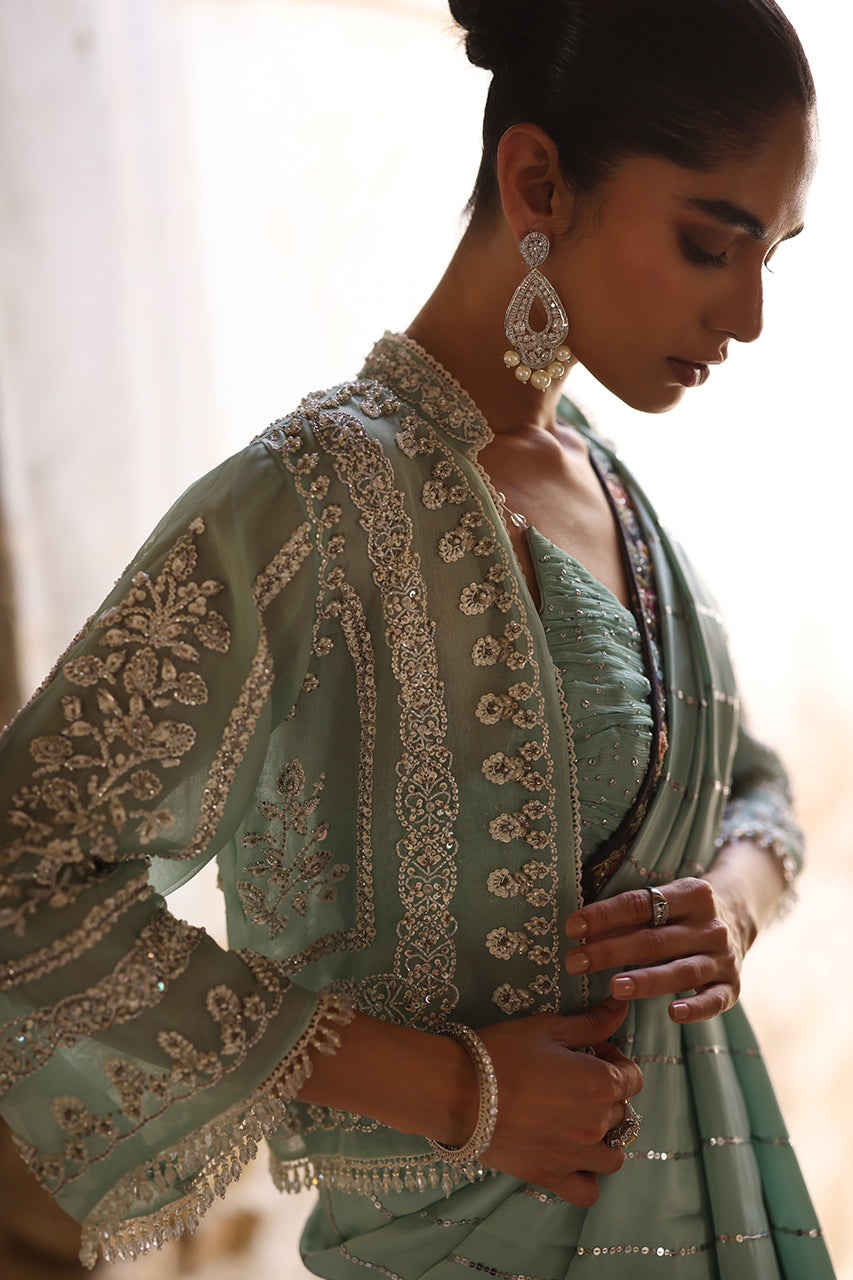 Ferozi Zardozi Charmeuse Silk Saree (3-Piece) - Image 5