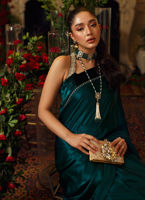 Emerald Green Embellished Charmeuse Silk Saree (2-Piece) - Image 6