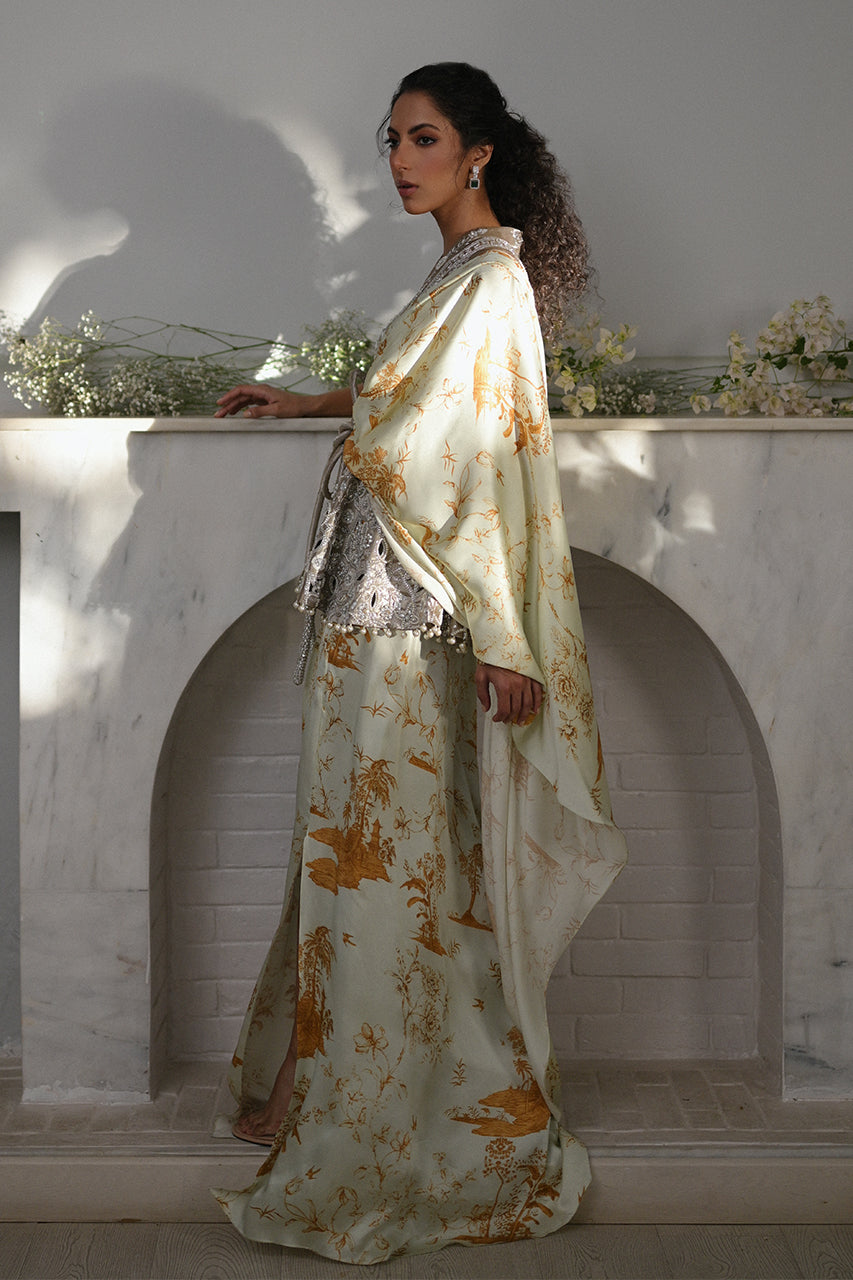 Pistachio Green Zardozi Charmeuse Saree (2-Piece) - Image 6