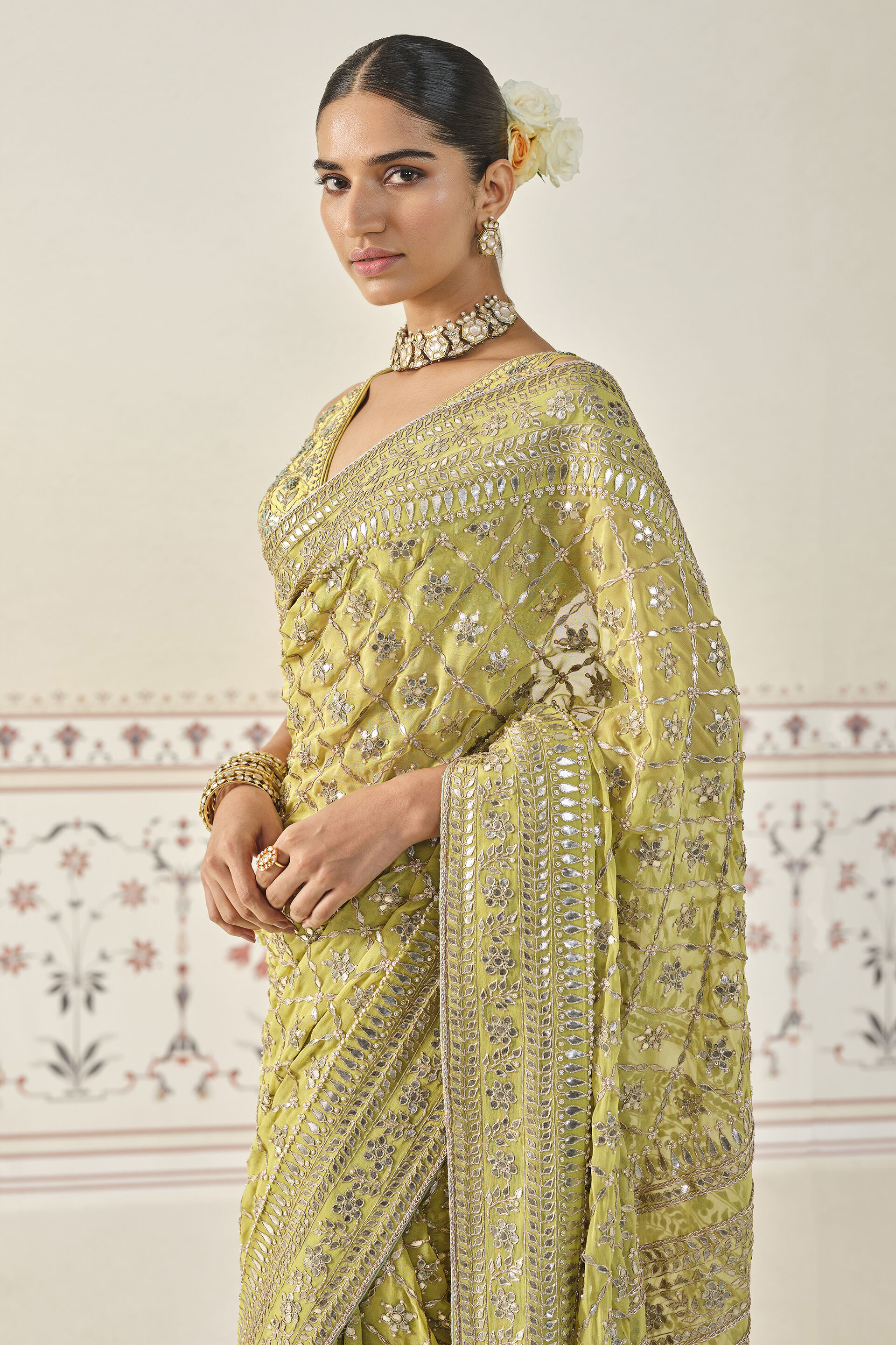 Lime Gota Patti Cupro Saree (3-Piece) - Image 6