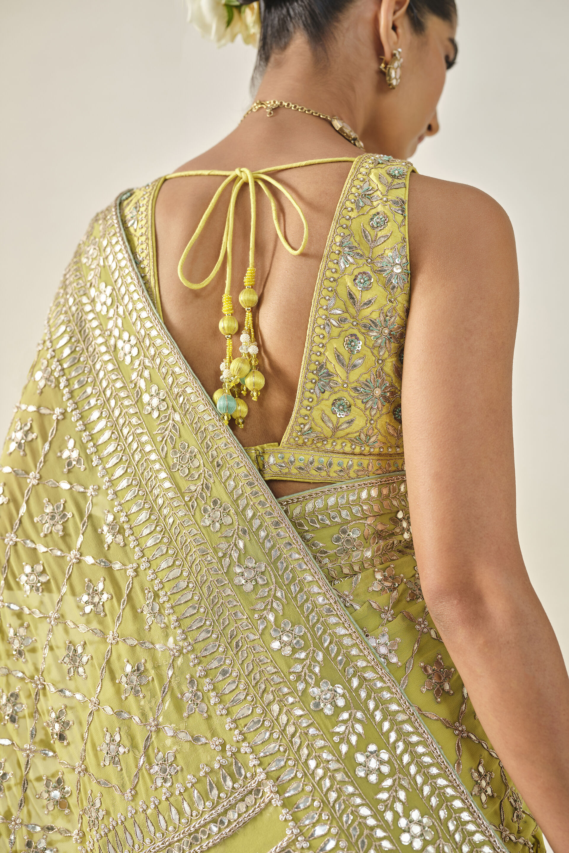 Lime Gota Patti Cupro Saree (3-Piece) - Image 7