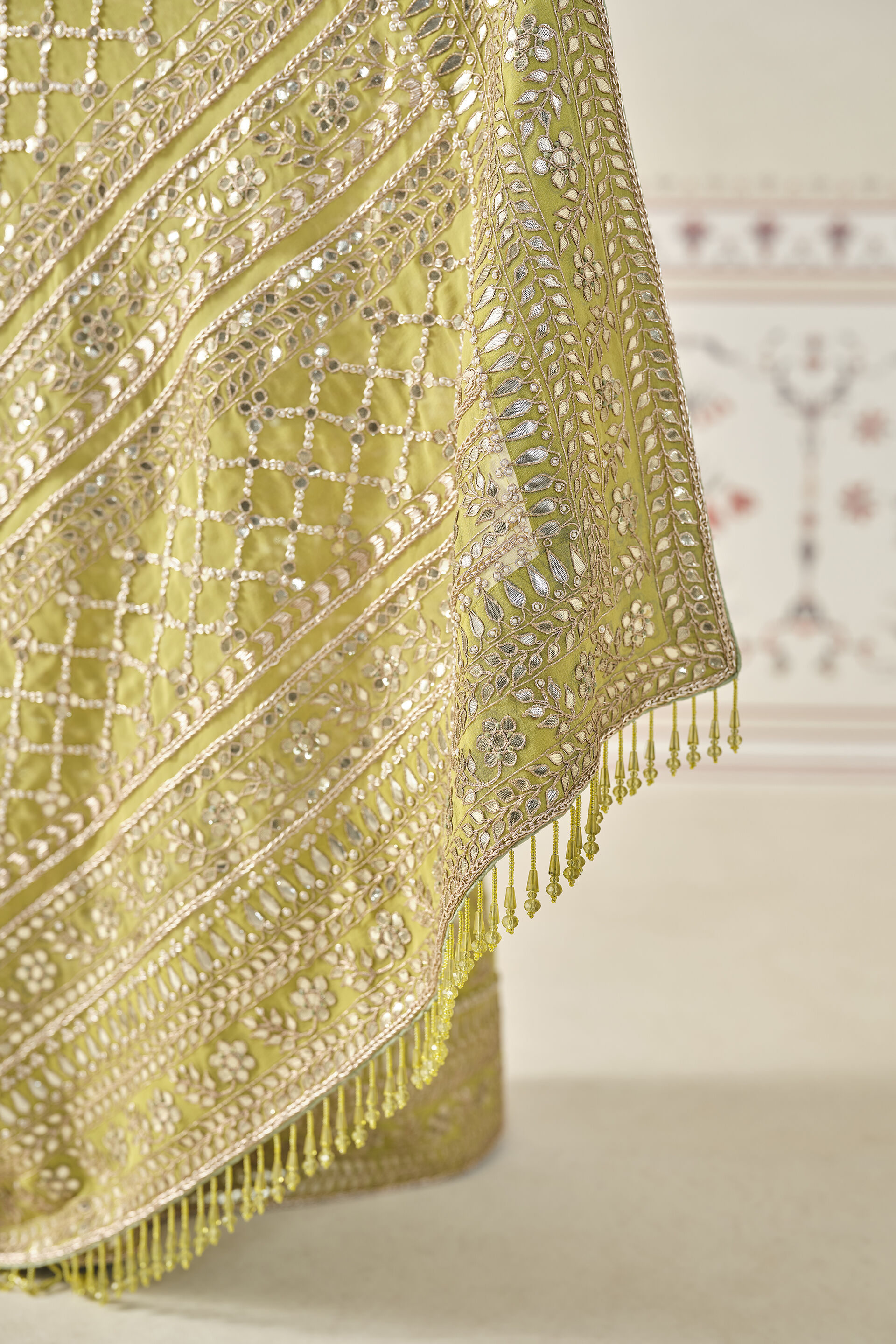 Lime Gota Patti Cupro Saree (3-Piece) - Image 8
