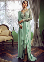 Pakistani Mint Embroidered Net & Georgette Saree (2-Piece) - Image 3