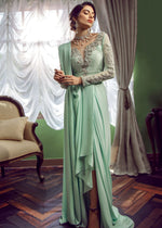 Pakistani Mint Embroidered Net & Georgette Saree (2-Piece) - Image 4